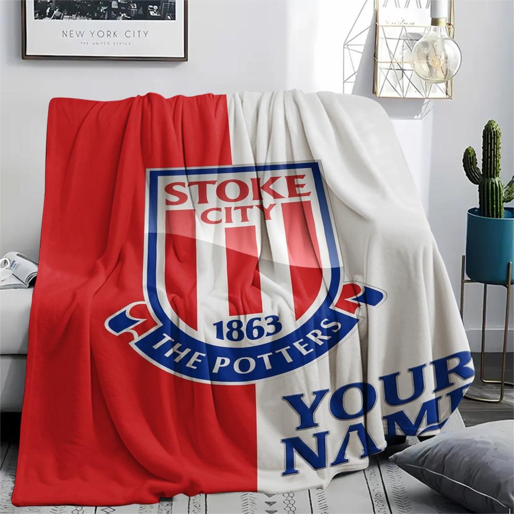 1PC Custom Name Stoke City FC Patterned Flannel Blanket Suitable For All Seasons for Home Decor Warmth and Comfort Gifts Holiday Present_xia