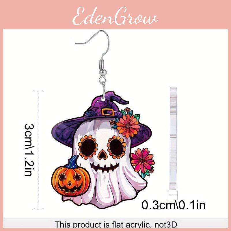 Themed Ghost Halloween Pumpkin Flower Pattern Women Alien Earrings Acrylic