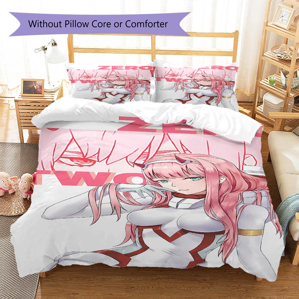 DARLING in the FRANXX Zero Two Pattern Bedding,Quilt Set Quilt Cover Pillowcase Home Birthday Gift (1 * duvet cover + 2 * pillowcase, without core)