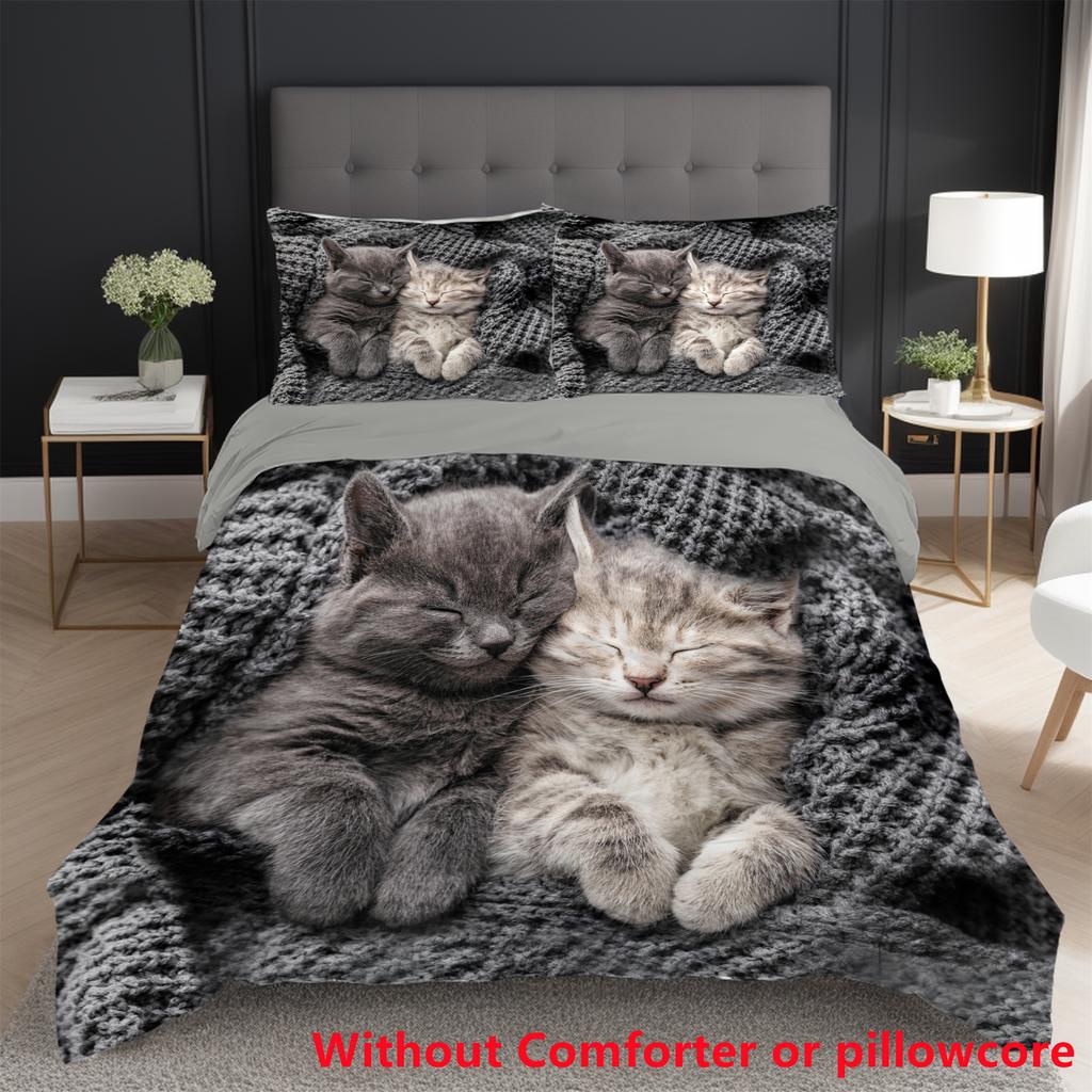 Adorable Cat Printed Duvet Cover Pillowcase Soft Bedding Accessories Home Decor Cute Animal Theme Quilt Covers