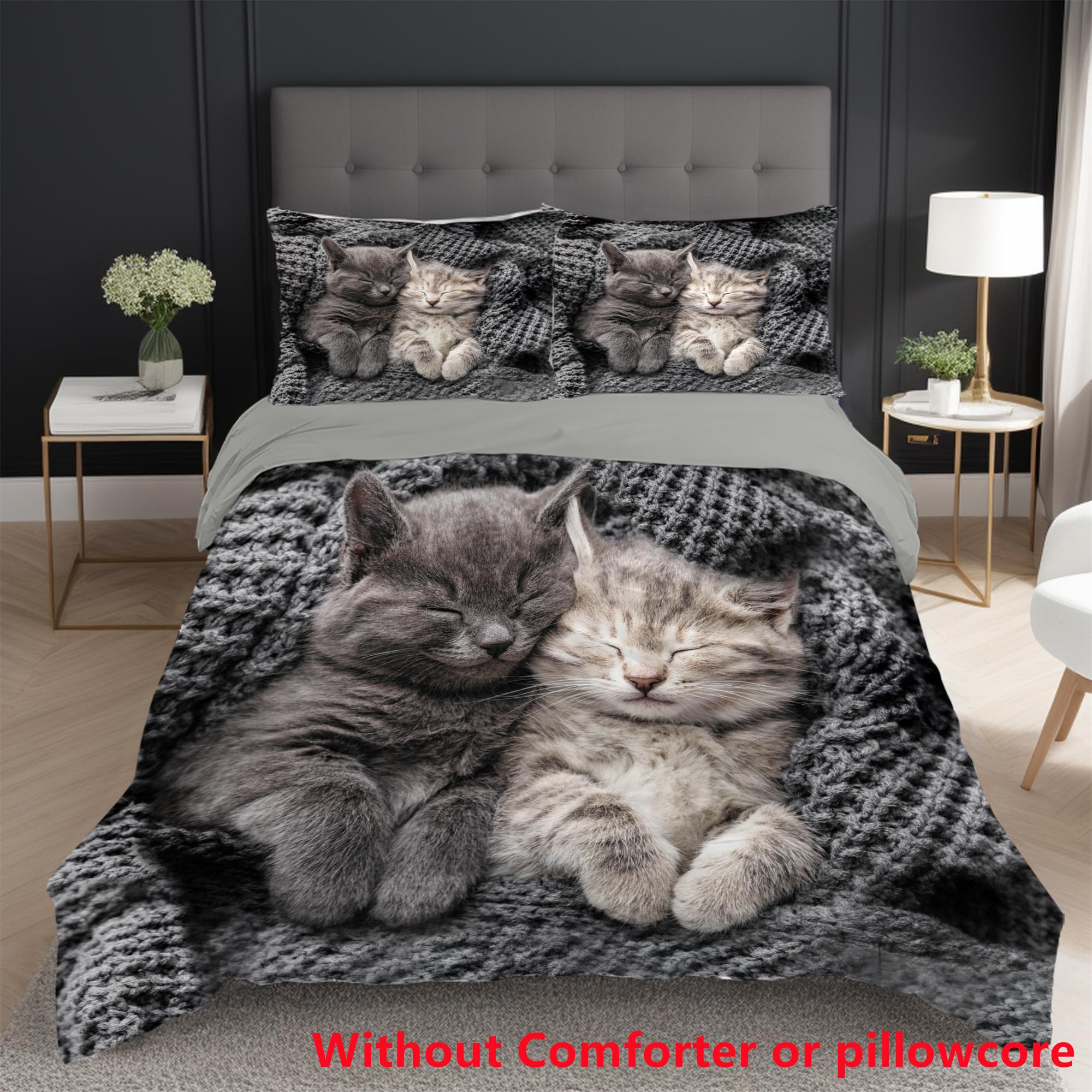 

Очаровательный пододеяльник с принтом кота, наволочка, мягкие постельные принадлежности, аксессуары, домашний декор, милые пододеяльники на тему животных 150x200cm 3pcs