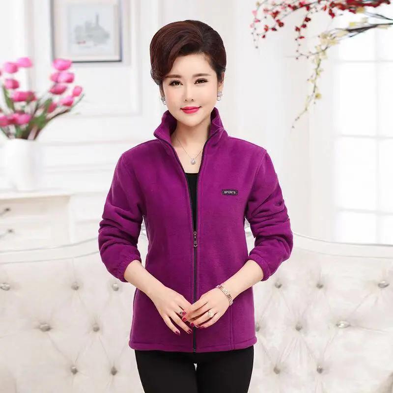 WTEMPO Spring Autumn Polar Fleece Tops Loose Mom's Clothing Fleece Sports Coat Middle Aged and Elderly Women's Clothing