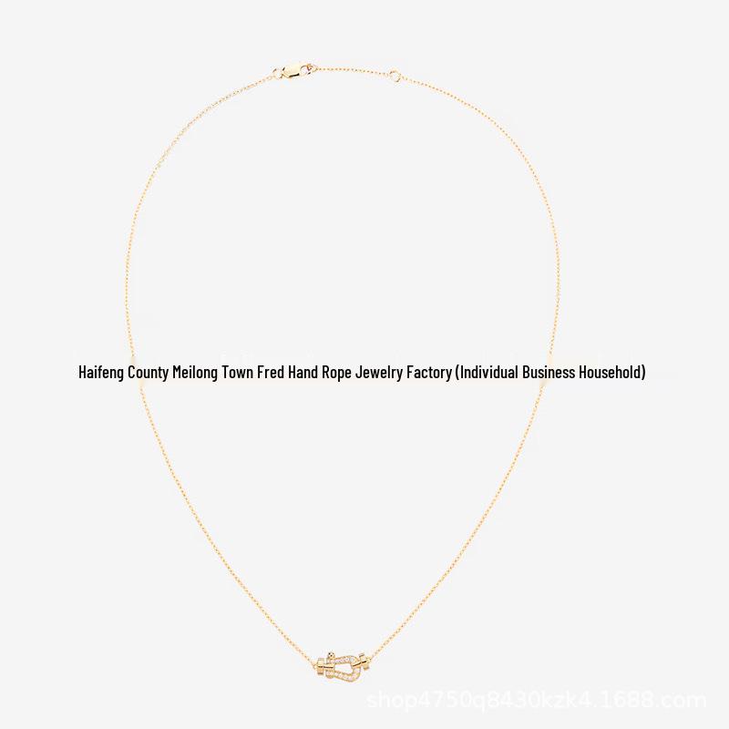 Women's 18K Rose Gold Fred Medium Diamond Horseshoe Necklace with Horizontal Nautical Buckle Choker.