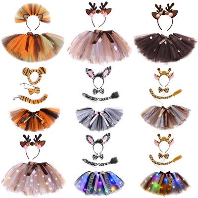 Children's Skirt Leopard Print Cos Jungle Beast Suit, Zebra Elephant Skirt Cover Halloween Animal LED Luminous Costume
