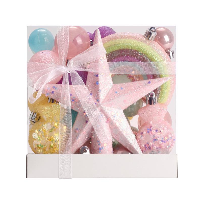 Macaron-Colored Christmas Tree Ornament Set: Painted Ball, Star, and Tree Topper Decorations