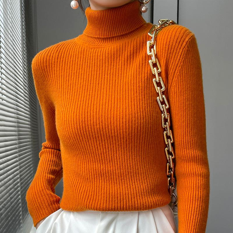 Women's Striped Turtleneck Sweater - High Neck, Long Sleeve Knit Top, Autumn/Winter Base Layer.