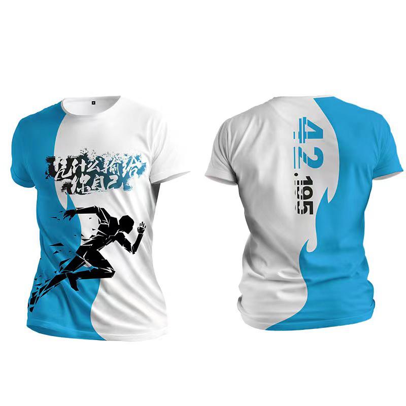 Outdoor Run Fitness Sports T-Shirts Fashion Gradient Harajuku T Shirt For Men Summer Loose Tops Casual O-neck Women's Tracksuit