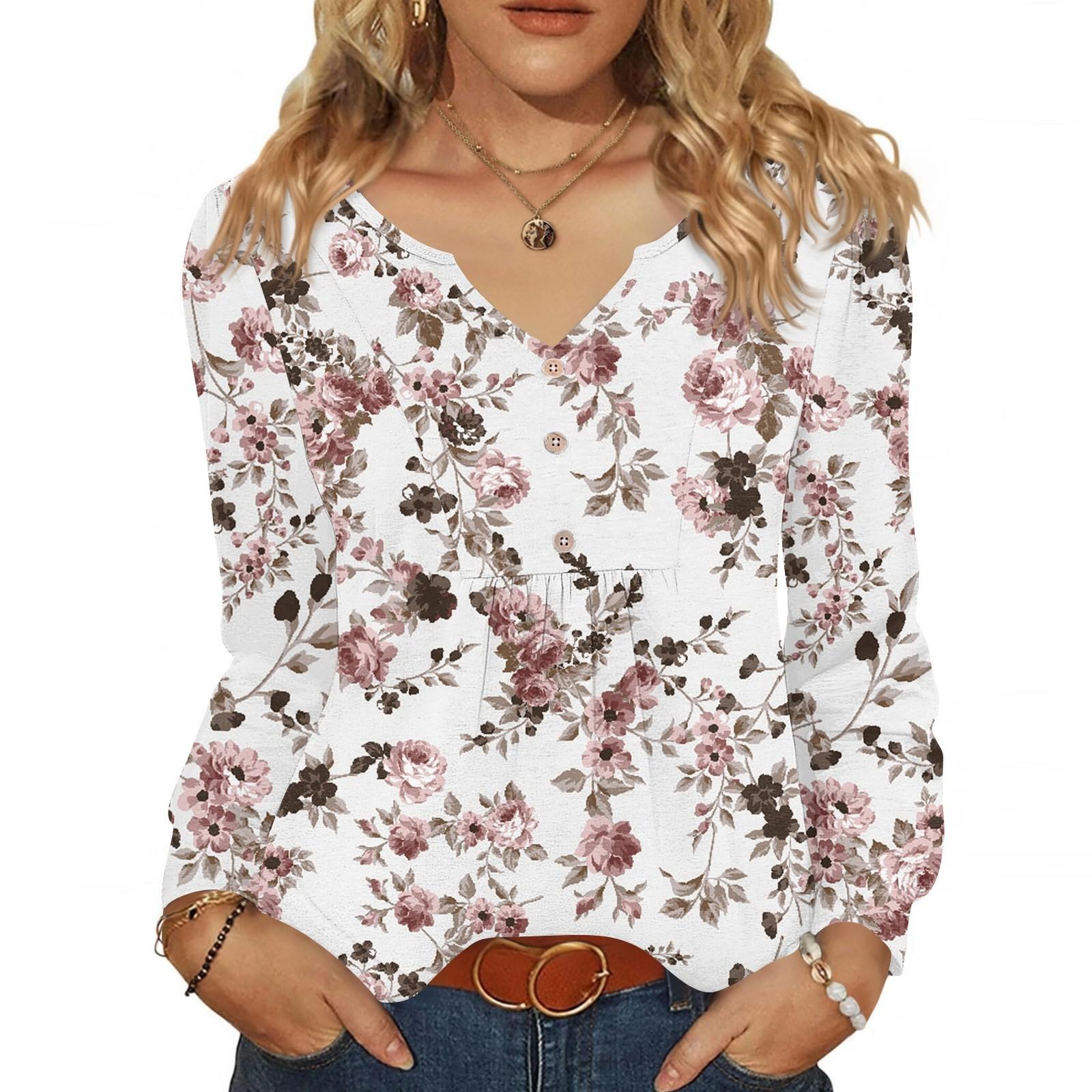 

Женская модная повседневная блузка с V-образным вырезом на пуговицах, с длинным рукавом, пуловер, футболка, топ XL белый