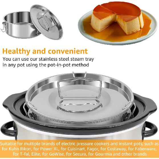 Stainless Steel Flan Pan 1.5QT Capacity Flan Mold with Lid and Spatula, Round Flan Containers for 6-8QT, Flan Cake Baking Pans, Molde Para Flan