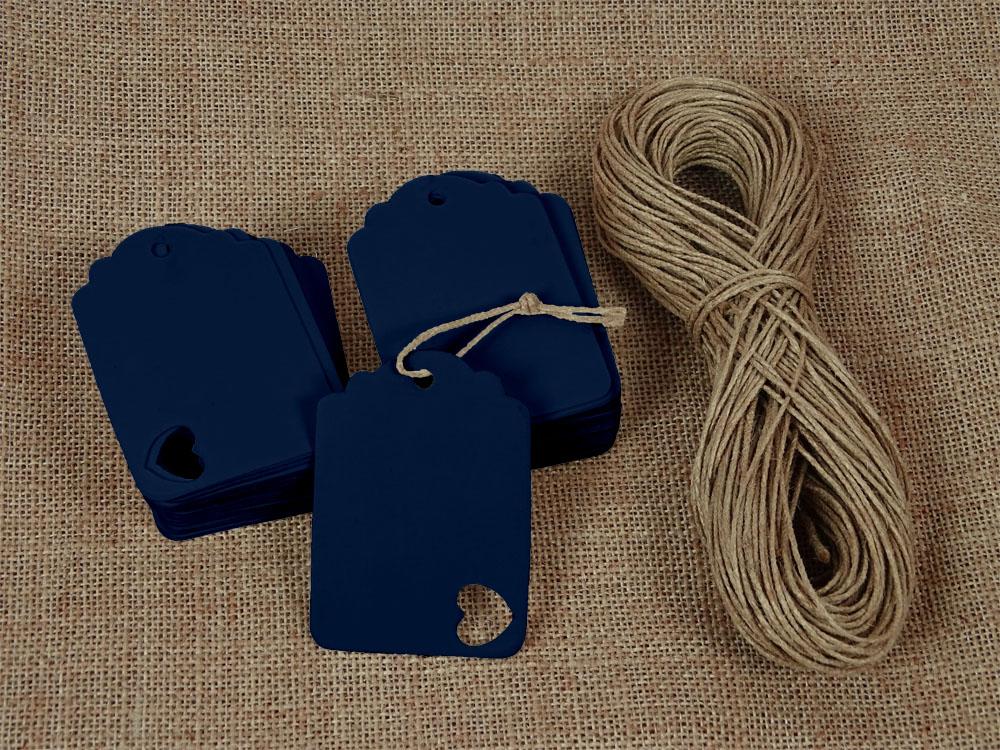100 Pcs Wedding Favor Hang Tag Rectangular Shape Heart Punched Gift Tags with Free Natural Jute Twine