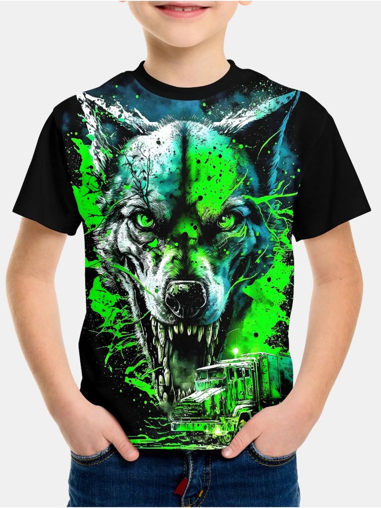 Summer Animal Wolf Pattern 3D Printe Children's Tops Boy's Round Neck Casual Short Sleeve Comfortable Kids Clothes T Shirt