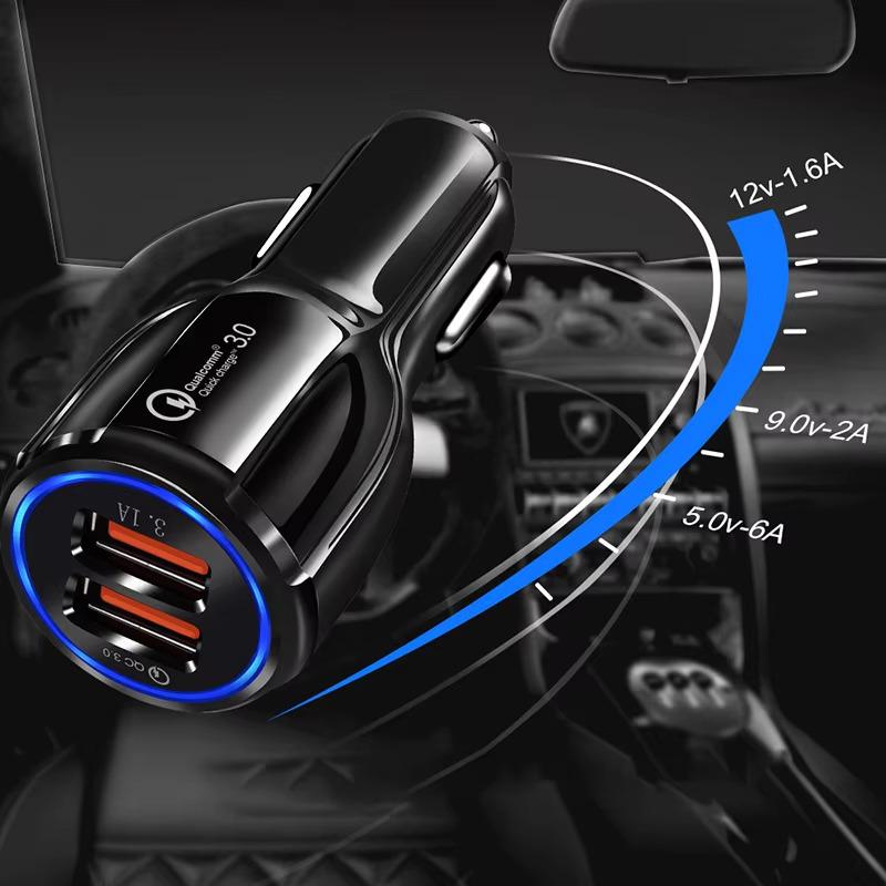 18W 3.1A Car Charger Dual USB Fast Charging QC Phone Charger Adapter For iPhone 16 Pro Max 13 14 15 Pro Xiaomi Samsung Huawei