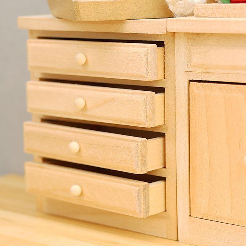 Armario de madera vintage para casa de muñecas, armario con cajones y lavabo, mini armario con patas para estantes, modelo de armario, muebles para casa de muñecas, decoración, juguetes de bricolaje