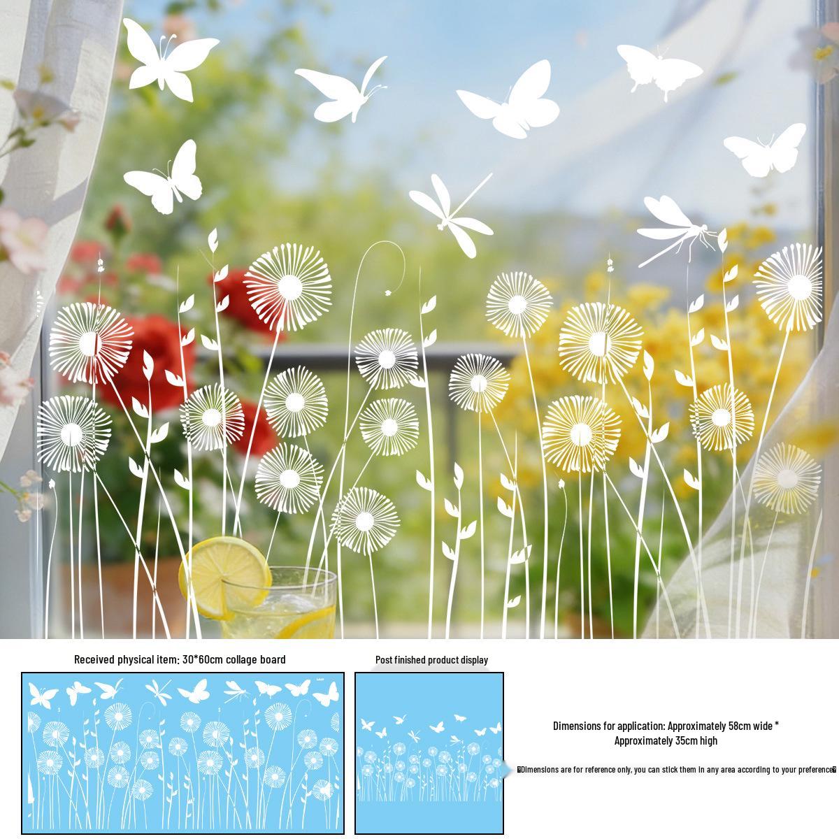 White Dragonfly Dandelion Electrostatic Window Sticker for Spring Decoration 60cm x 30cm x 1 sheet (Cotton Swab Roll)