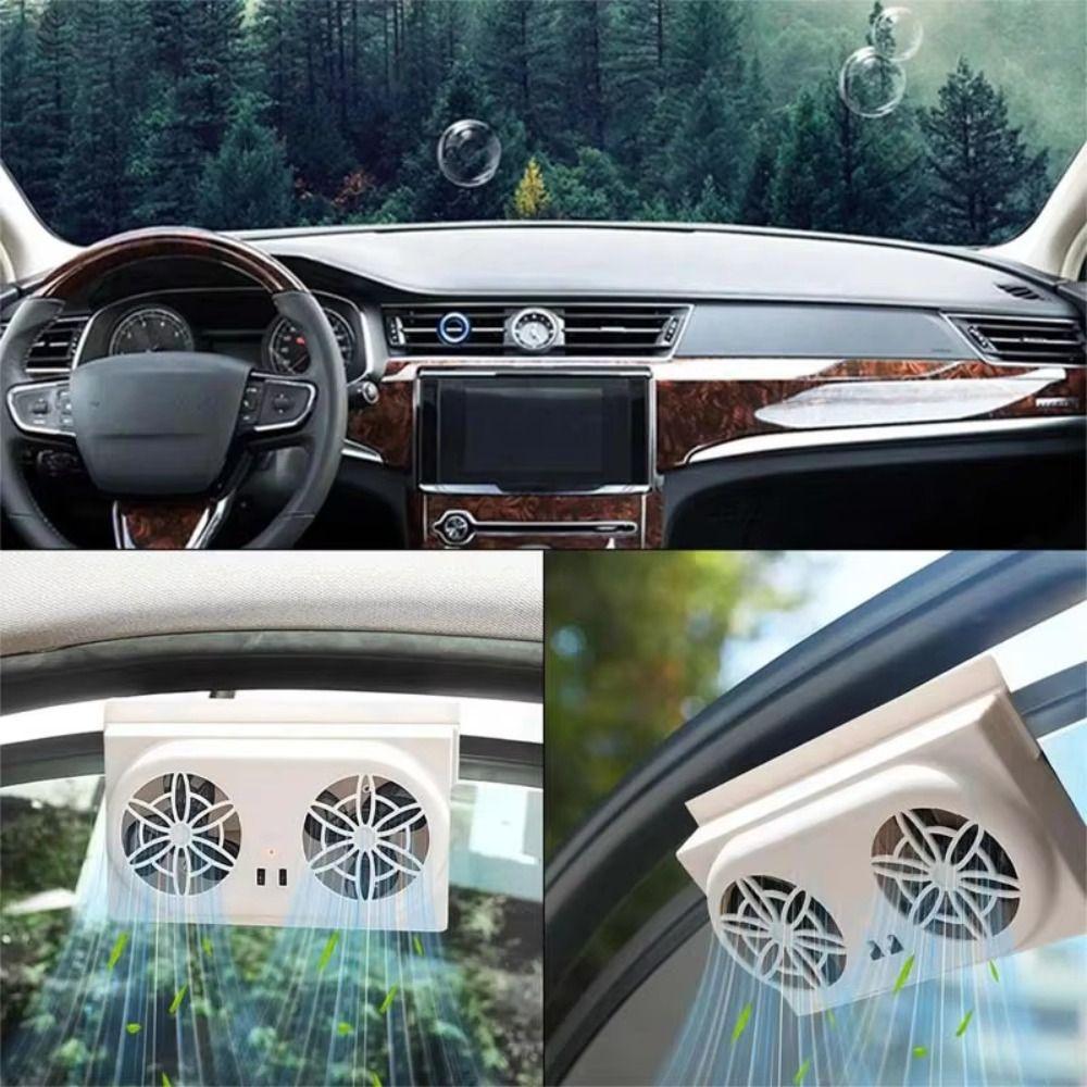 USB Charging Solar Powered Fan Dual Fans Car Exhaust Fan Auto Cooler Radiator Fan RV Driving