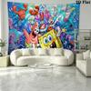 Yellow Sponge Cartoon Wall Tapestry Aesthetic Wall Hanging Printed Fabric Blanket Decorative Tapestries for Bedroom Living Room Home Decor