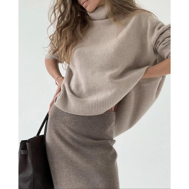 

New Fall and Winter New Arrival Fashion Wind Turtleneck Pure Color Loose Women s Sweater High Neck Loose Sweater Dark Apricot S