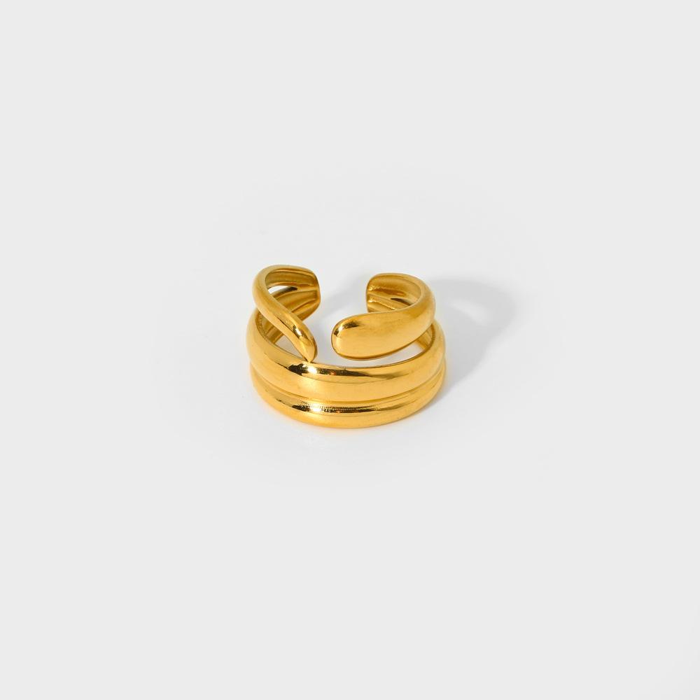 European and American Retro Exaggerated Irregular Hollow Opening Ring Female Non-fading Plated 18k Gold Stainless Steel Gold Ring