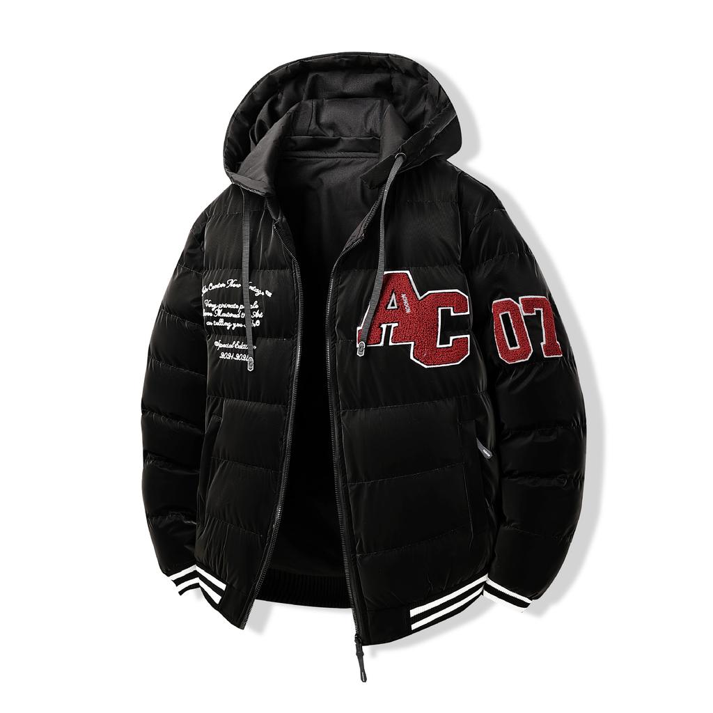 Cotton Coat Men's Embroidered Contrasting Color Trendy Loose Removable Hat Double-sided Wear Student Cotton Jacket Hooded Jacket