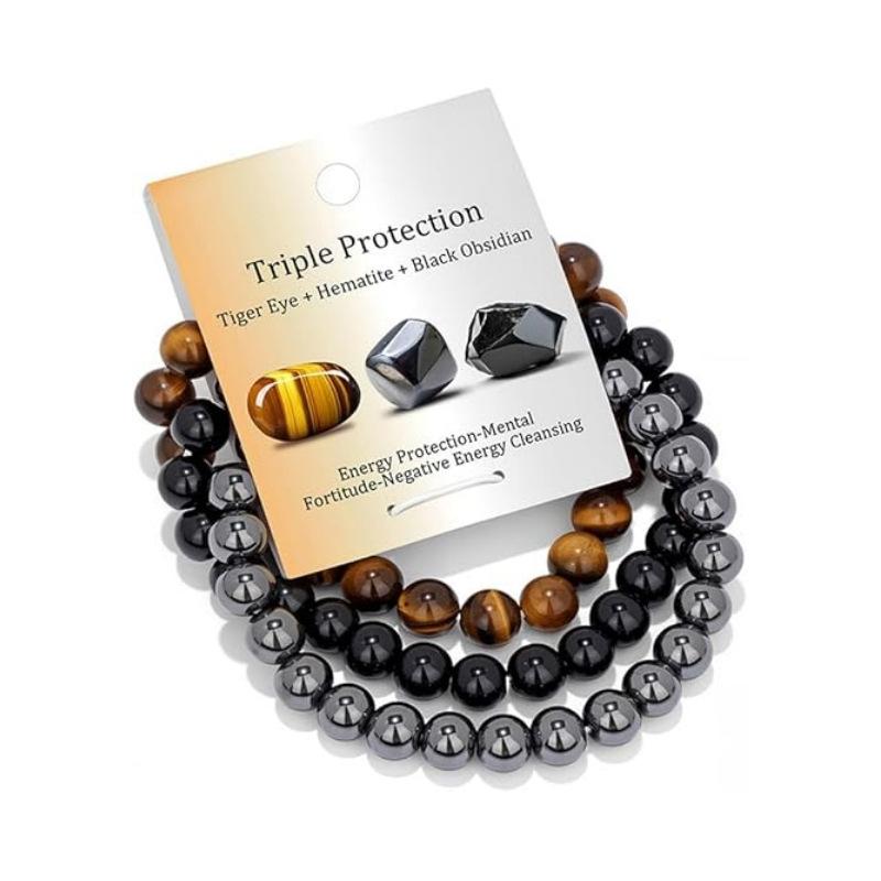 Cross-border Hot Sale Natural Amethyst Black Obsidian Eye Lapis Lazuli Beaded Elastic Bracelet Gift Stress Relief