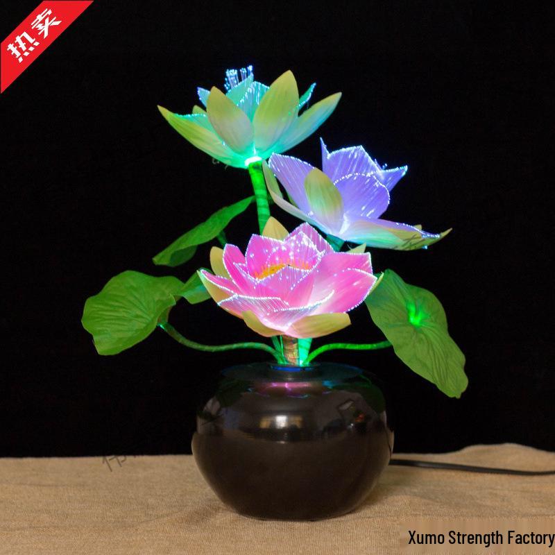 

Seven-Color Fiber Optic Lotus Lamp for Buddha and Bonsai