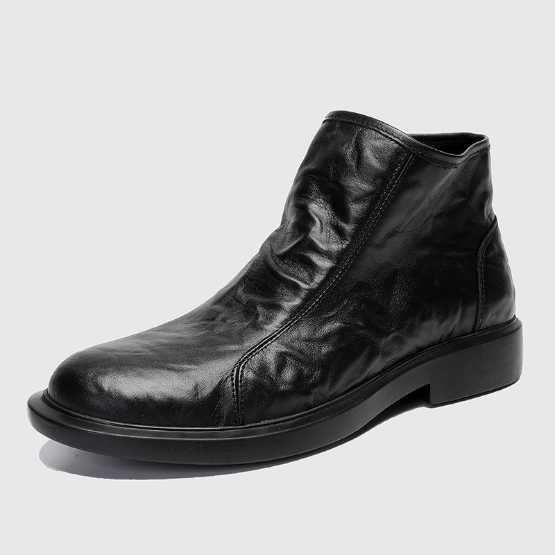 Men's Genuine Top-Grain Cowhide Work High-Top Boots Breathable Hand-Textured British Style Casual Single-Layer Leather Shoes