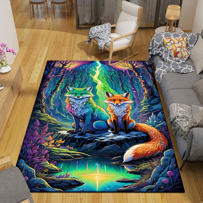 1pc Mysterious Fox Print, Design Indoor Area Rug, Soft, Anti-Slip, and Durable Gaming Room Decor for Bedroom, Living Room, and Exercise Rugs