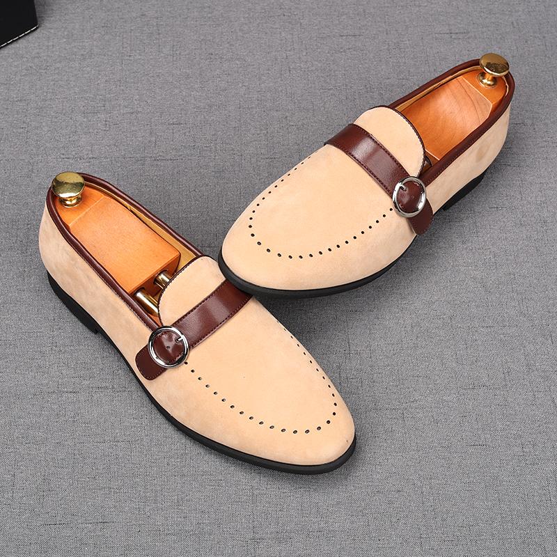 Nowe Męskie Zamszowe Skórzane Buty Ślubne Męskie Codzienne Płaskie Mokasyny z Paskiem Mnicha Buty na Powrót do Domu Studniówkę Zapatillas Hombre