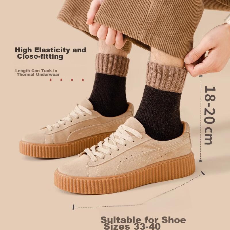 YUZHAOLIN 5 Pairs of Men's Wool Socks, Autumn And Winter Terry Socks, Fleece-Lined Ultra-Thick Mid-Calf Warm Socks, Northeast Long Socks, Snow Socks