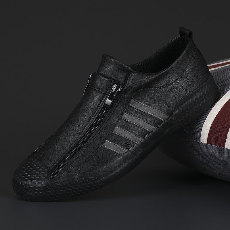 ყოველდღიური სპორტული ფეხსაცმელი გაზაფხულისთვის მამაკაცის ფეხსაცმელი თეთრი ფეხსაცმელი ელვადიანი მრავალმხრივი ჭურვიანი ცხვირი მამაკაცის ფეხსაცმელი რბილი ტყავი მოდური ფეხსაცმელი