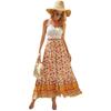 Women Red Floral Print Beach Bohemian Skirt High Elastic Waist Rayon Cotton Boho Maxi Skirts Femme