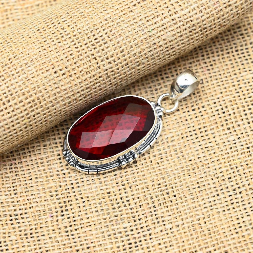 Red Garnet Gemstone Handmade 925 Sterling Silver Jewelry Pendant For Women
