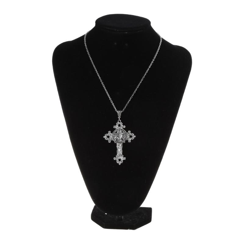 Retro Five-Pointed Star Crucifix Pendant Necklaces Alloy Texture Woman Pentacle Jewelry Pendant Necklaces for Daily