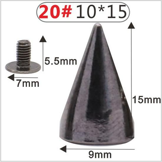 Punk Spike Alloy Bullet Rivet Horn Cone with Base Screw for Apparel, Bags, Shoes