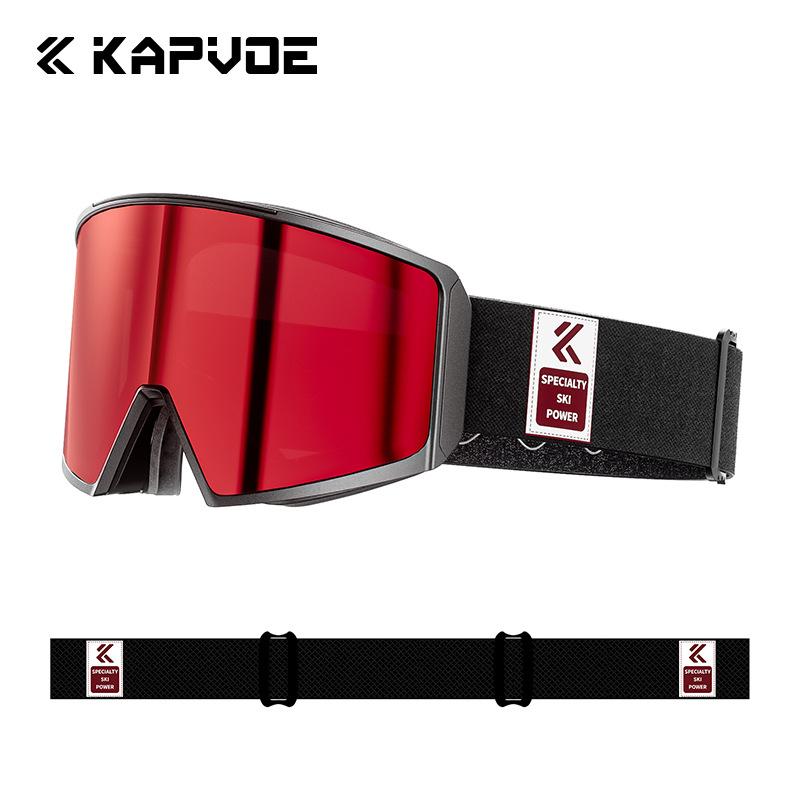

kapvoe Magnetic Ski Goggles Professional High-Definition Mountaineering Snow Goggles for Single and Double Boards, Anti-Fog, Cylindrical Lens, for TK719-Q-1L-01Coral Red+Ma