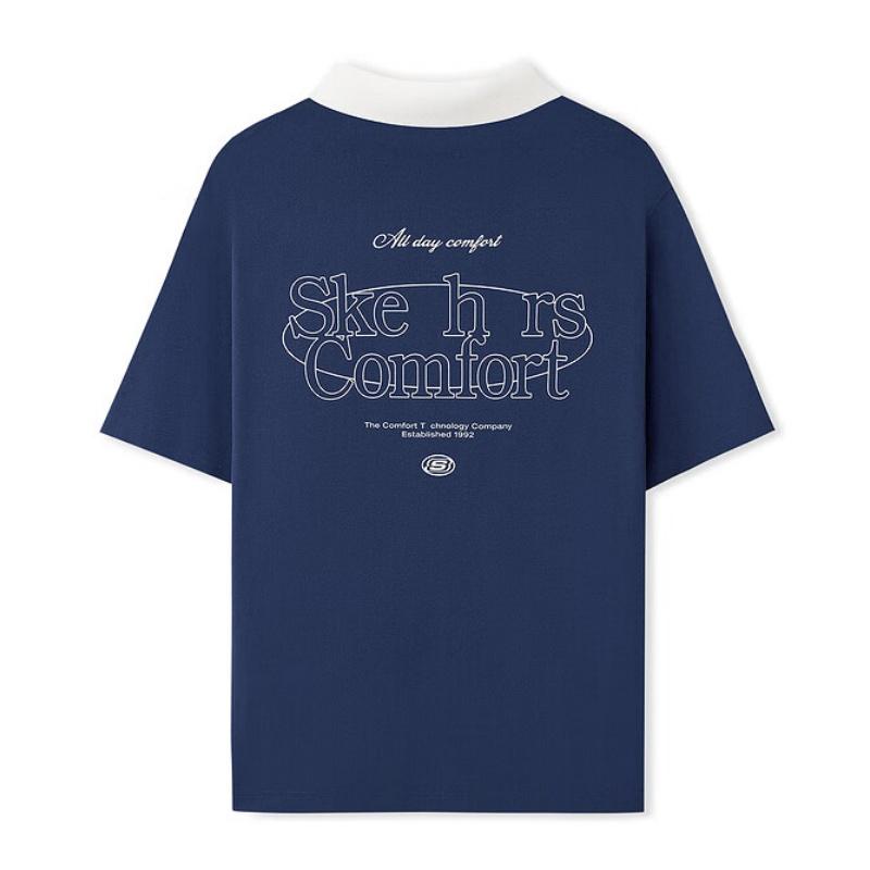 Skechers Comfortable Skin-Friendly Versatile Short Sleeve Nautical Style Polo Shirt Women Tops Navy-Blue L225W115-00DU