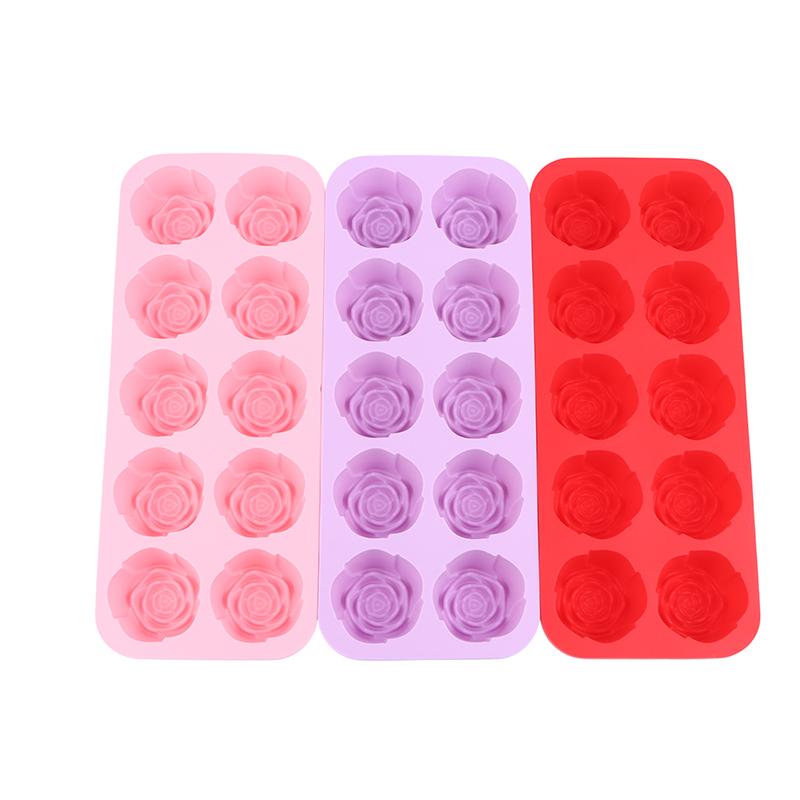 10-Cavity Silicone Rose Cake Mold Nonstick Reusable Baking Pan For Diy Cupcake Chocolate Candle Soap Dessert Decoration Mold