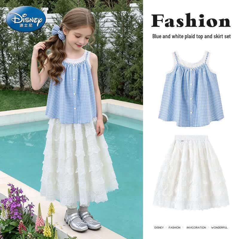 Disney Girls Plaid Faux Two-Piece Camisole Skirt Set 140