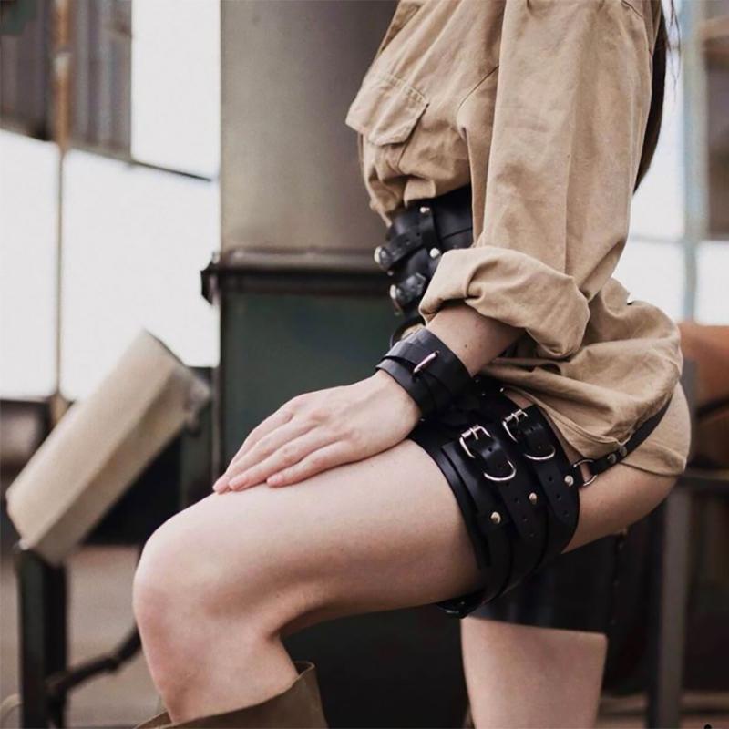 Dámsky sexy podväzkový pás na steh Pu koža Lingerie Bdms Bondage Popruhy na nohy Gotické fetišové oblečenie Erotické doplnky