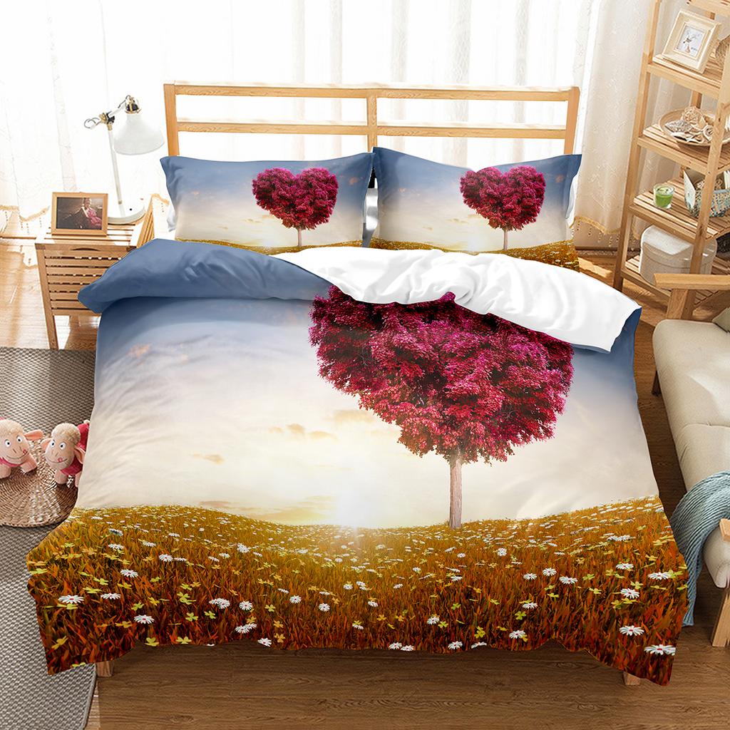 Love Heart Duvet Cover Set Romantic Polyester Comforter Cover Twin Full Size For Couple Girlfriend Bedroom Decor Bedding Set