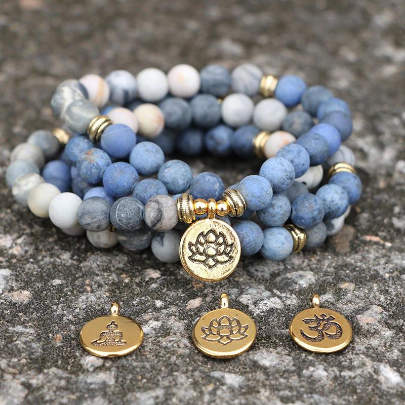 Mens Natural Stone Bracelet With Tree Of Life Eye Pendant 108 Beads Handmade Spiritual Protection Jewelry