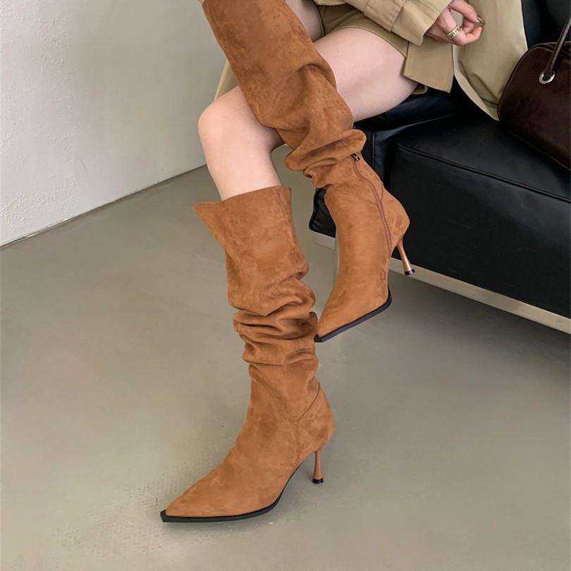 2025 Autumn and Winter New Retro Pointed Thin Heel Knight Boots Two Wear Long Boots Femininity Tall Thin Boots