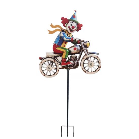 Spinning Clown Motorcycle Wind Spinner, Rotating Wheels Metal Kinetic Yard Art with Stake, Weatherproof Windmill Sculpture for Outdoor Lawn Patio