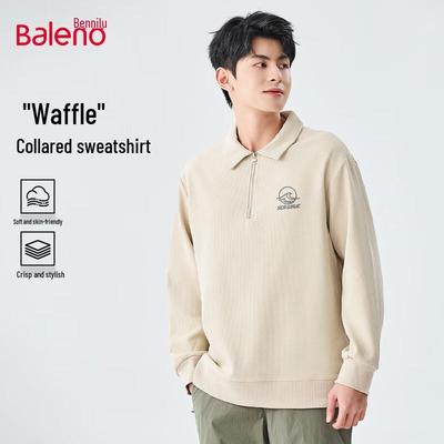 Baleno Men's Half-Zip Waffle Knit Turn-Down Collar Sweatshirt