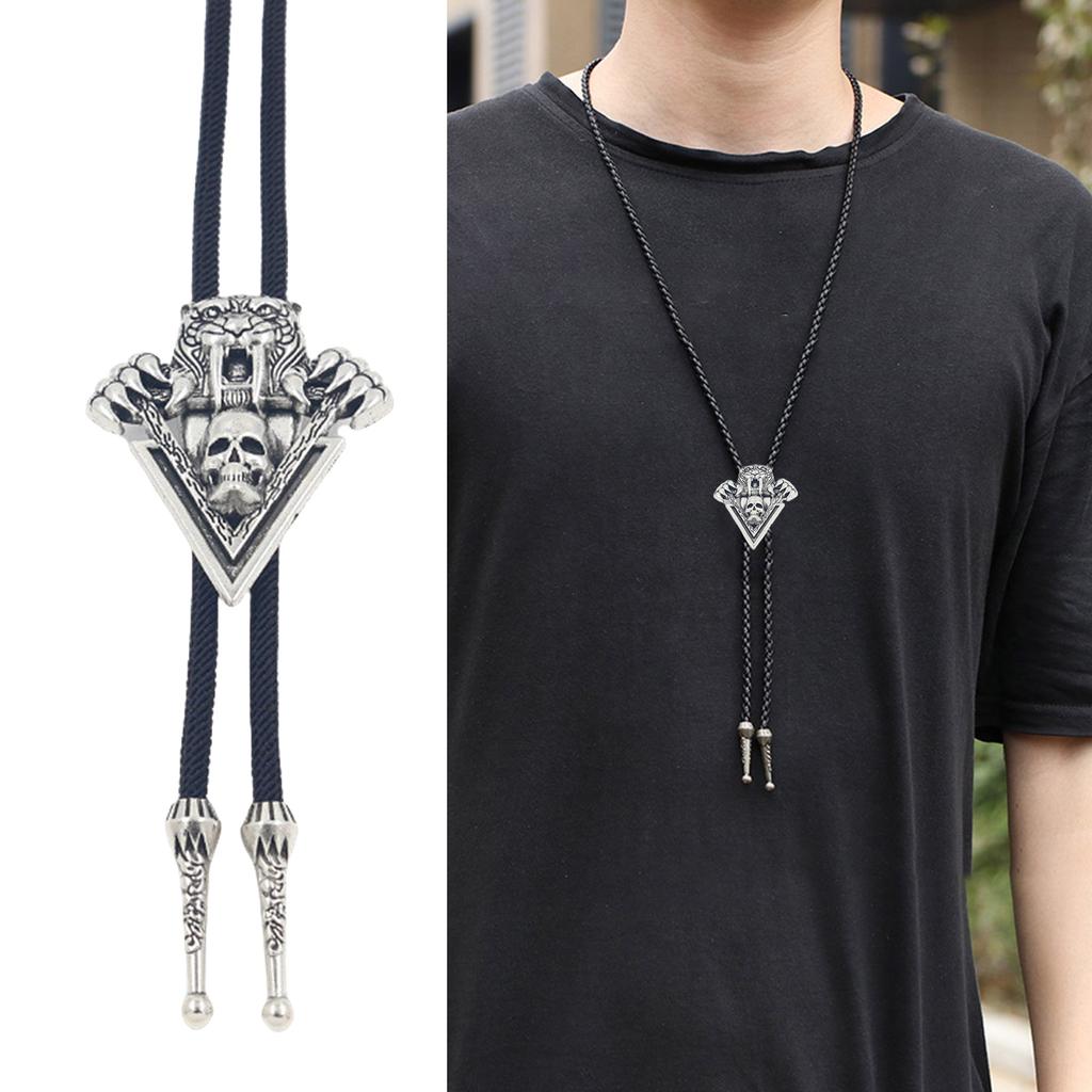 Classical Silver Metal Pendant Bolo Tie Rope Tie for Various Neck Styling Men's Neck Tie at Parties and Everyday Wear