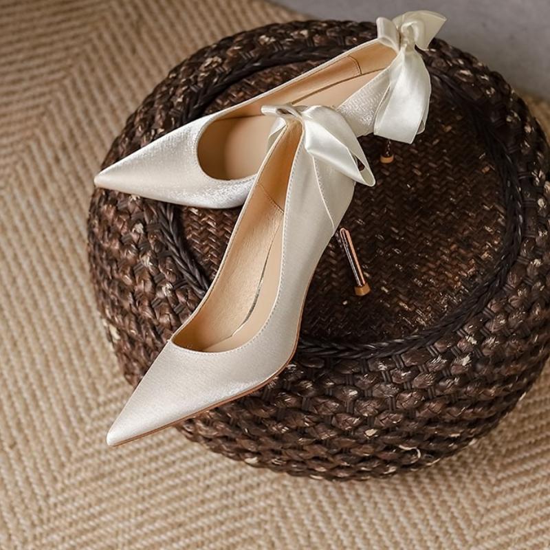 Maogu Satin Rhinestone Crystal Shallow Pumps Stiletto High Heel Luxury Women's Shoe 2025 Spring White Women Bridal Wedding Shoes
