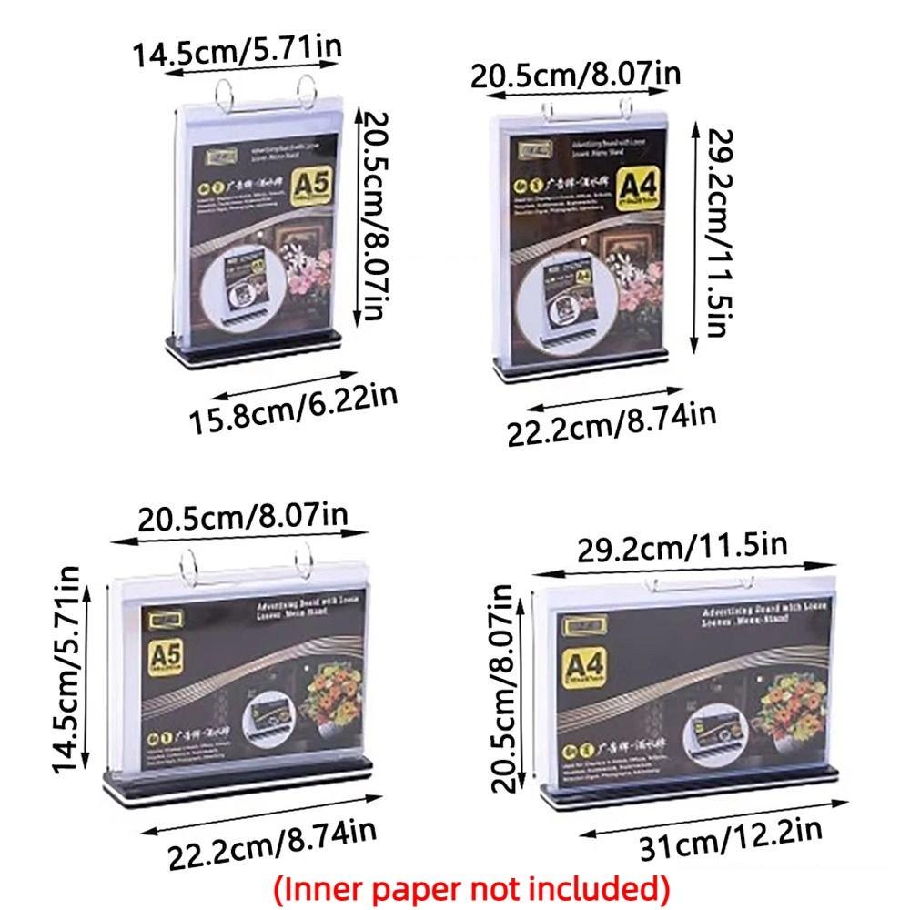 Clear PVC Menu Display Stand Sturdy Base Tabletop Loose-leaf Rack Pageable Folder Retail Stores
