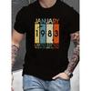 Trendy Color Block JANUARY 1983 Pattern Print Men's T-shirt, Graphic Tee Men's Summer Clothes, Men's Outfits