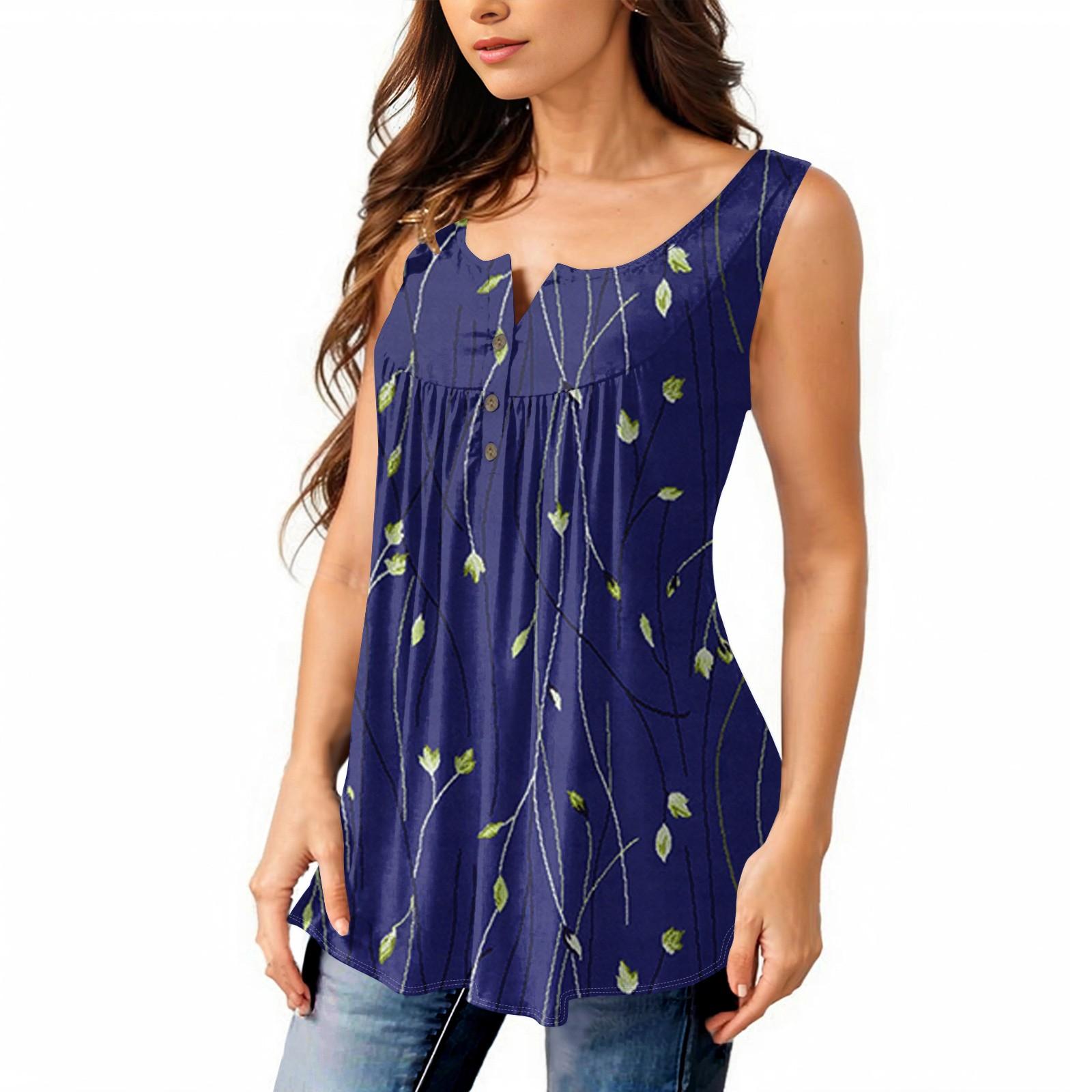 

Женская мода, однотонная плиссированная повседневная футболка без рукавов, жилет на пуговицах, топ XXXXL синий