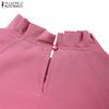 ZANZEA Women Casual Stand Collar Loose Solid Color Long Sleeve Maxi Dress